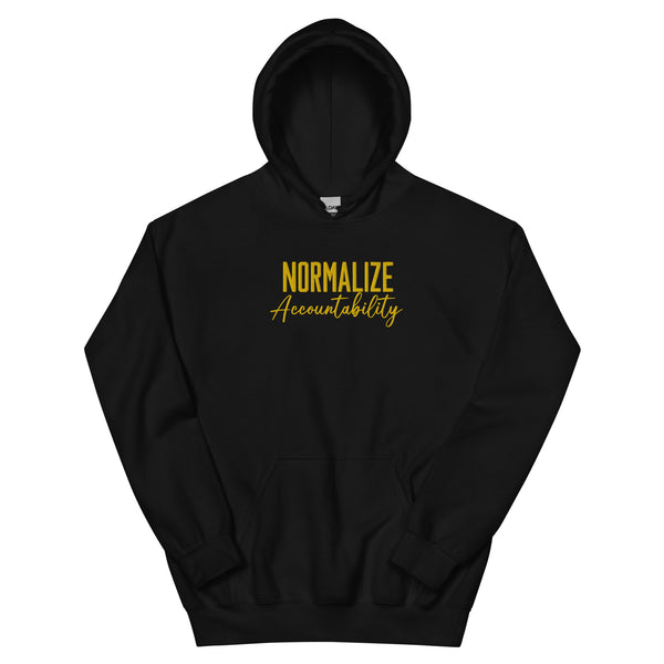 Blk Normalize Accountability Gold logo Embroidered Unisex Hoodie